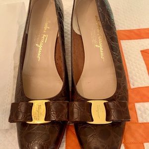Salvatore Ferragamo Brown Heels with Gold Buckle